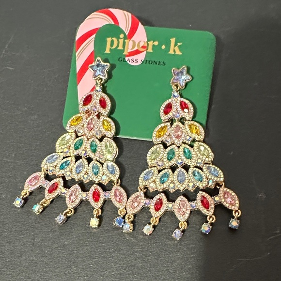 Piper K Jewelry - Piper K Christmas tree jeweled dangle earrings